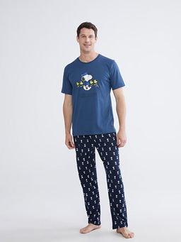Regular Fit Snoopy Bask?l? Erkek Pijama Tak?m?