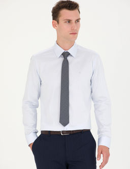 A__k Mavi %100 Pamuk Parlak Saten Slim Fit Uzun Kollu Basic G_mlek