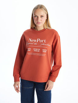 Bisiklet Yaka Bask?l? Oversize Kad?n Kal?n Sweatshirt