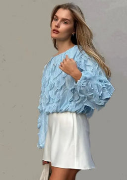 K13520 Лонгслив с рюшами ГОЛУБОЙ