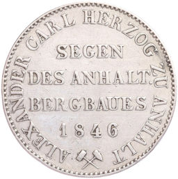 1 талер 1846 года A Ангальт-Бернбург