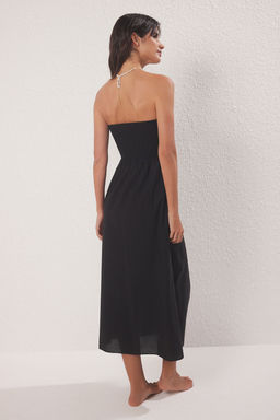 Trendyolmilla Cini Desenli Straplez Maxi Dokuma %100 Pamuk Plaj Elbisesi TBESS25EL00093  фото 4