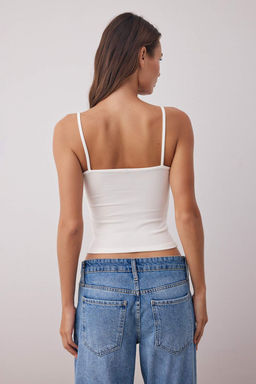 Ekru Ask?l? F?rf?rl? Fitted/Vucuda Oturan Orme Bluz TWOSS25BZ00601 - Trendyolmilla фото 4
