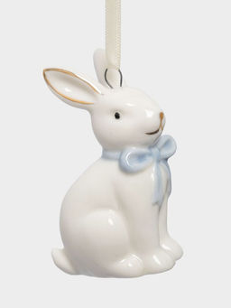 Подвеска декоративная, 7 см, фарфор P, молочная, Кролик с бантом, White Rabbit