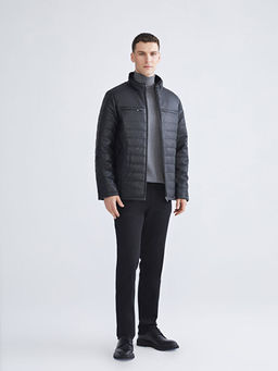 Standart Kal?p Dik Yaka Erkek Deri G?r?n?ml? Mont