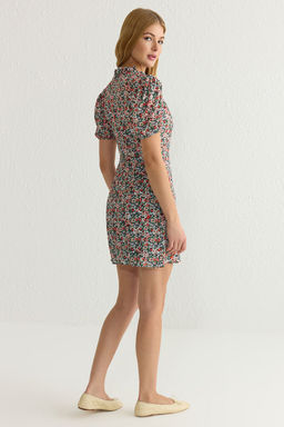 Ac?k K?rm?z? Cicekli A Kesim Mini Dokuma Elbise TWOSS21EL2880