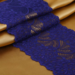 Кружевная эластичная ткань «Павлиний хвост», 180 мм, 2.7±0.5 м, тёмно-синяя