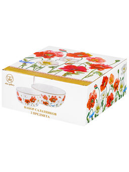 Набор 2 салатников 600 мл 14*14*6 см + 1,6 л 20*20*7,5 см Маки фарфор NEW BONE CHINA - Elan gallery фото 9