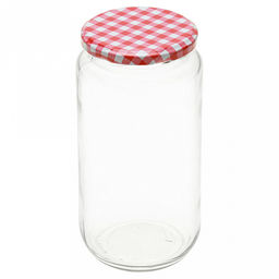 Банка стеклянная с винтовой крышкой "Шотландка" 1л, д9,3см h18,8см, металлическая крышка, д/горла - 7см, д/основания - 7,2см (Китай)
