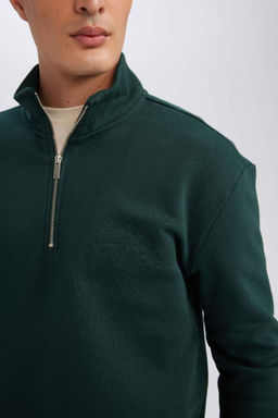 Толстая базовая толстовка Comfort Fit с высоким воротником и молнией - Defacto фото 4