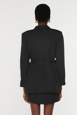 Siyah Kusakl? Regular Astarl? Kruvaze Kapama Dokuma Blazer Ceket TWOAW21CE0320