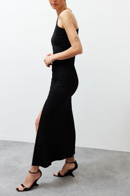 Siyah Y?rtmacl? Tek Omuzlu Orme Elbise TEDSS24EL00001 - Trendyolmilla фото 2