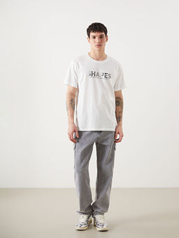 Bisiklet Yaka K?sa Kollu Bask?l? Penye Erkek Ti??rt