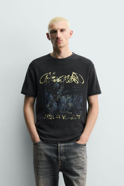 CAMISETA PUNTO ESTAMPADO LAVADO / Negro