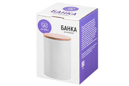 Банка д/хранения 750 мл 10*10*14,5 см "Бисер" с бамбуковой крышкой с силик.уплотнит. молочно-белый