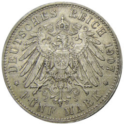 5 марок 1907 года Е Германия (Саксония)