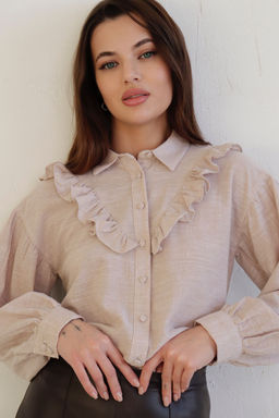 11070 Блуза с кокеткой и оборкой кремовая - Martichelli фото 4