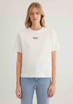 Bask?l? Beyaz Tisort - Mavi фото 4