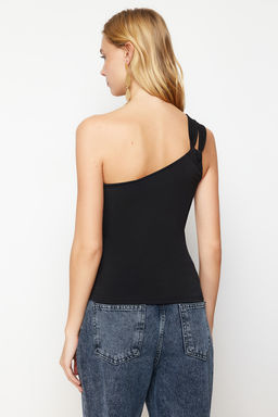 Siyah Tek Omuz Vucuda Oturan Esnek Orme Bluz TWOSS24BZ00363 - Trendyolmilla фото 4