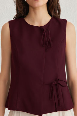 Bordo Regular Dar Kal?p Baglama Detayl? Yelek TWOSS25YE00023