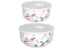 Набор 2 салатников 1 л 16*16*8 см + 500 мл 13,5*13,5*7 см Певчие птички с крышками, NEW BONE CHINA - Elan gallery фото 5