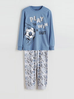 Bisiklet Yaka Bask?l? Erkek ?ocuk Pijama Tak?m?