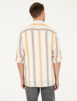 Turuncu Slim Fit %100 Keten G_mlek