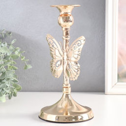 Металлический подсвечник на 1 свечу «Ажурная бабочка», d=2.5 см, золото, 11×11×20.5 см