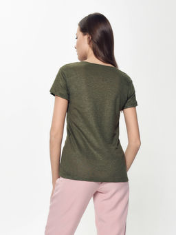 CONTE Льняная футболка с вырезом "капелька" LD 919 bronze green
