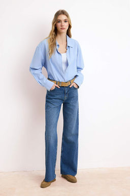 Gri Yuksek Bel Az Esnek Wide Leg Uzun Boy Jeans TWOSS26JE00119 - Trendyolmilla фото 5