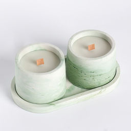 Набор свечей в подсвечнике на подставке «Лофт», соевый воск, деревянный фитиль, бело-зелёная