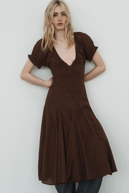 VESTIDO MIDI GASA GODETS / Marr?n - Zara фото 3