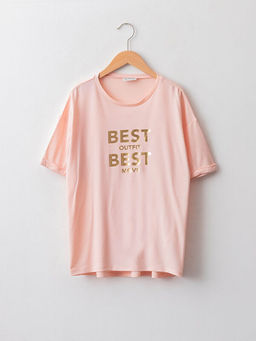 Bisiklet Yaka Bask?l? K?sa Kollu K?z ?ocuk Ti??rt