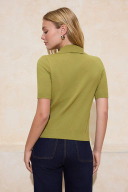 Yag Yesil Premium Iplik/Ozel Iplik Polo Yaka Triko Bluz TWOSS25BZ00184