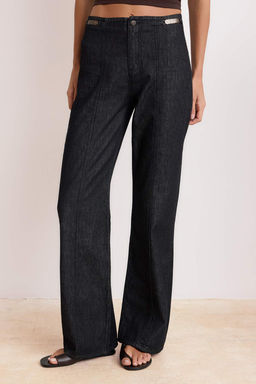 Siyah DOKUMLU Aksesuar Detayl? Yuksek Bel %100 Pamuk Wide Leg Jeans TWOSS26JE00170 - Trendyolmilla фото 3