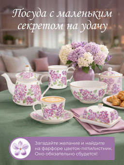 Блинница 23*23*9,5 см "Сирень" фарфор NEW BONE CHINA