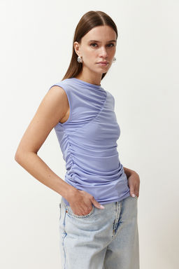 Mavi Fitted/Vucuda Oturan Buzgulu Esnek Orme Bluz TWOSS24BZ00493 - Trendyolmilla фото 3