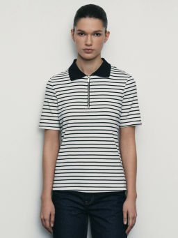 Джемпер-поло на молнии в полоску / Zarina  фото 4