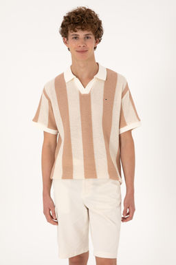 Erkek Comfort Fit Ka__k Yaka Camel _rg_l_ Ti__rt Sepette S_rpriz _ndirim