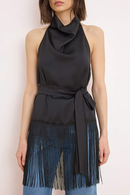 Siyah Degaje Yaka Puskul Detayl? Saten Party Bluz TPRSS26BZ00030 - Trendyolmilla фото 3