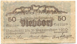 50 геллеров 1920 года Австрия Фидорф (нотгельд)