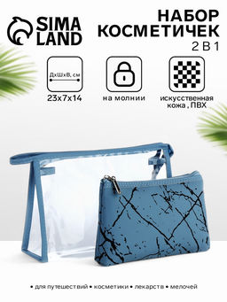 Набор простых косметичек на молниях 2 в 1, с рисунком, голубой