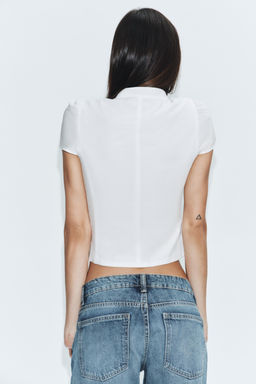 CAMISA POPEL?N ABERTURA LAZADAS / Blanco - Zara фото 3