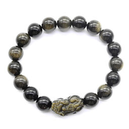 Обсидиан иризирующий браслет шарик 10мм с Драконом
