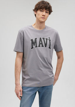 Mavi Logo Bask?l? Gri Tisort