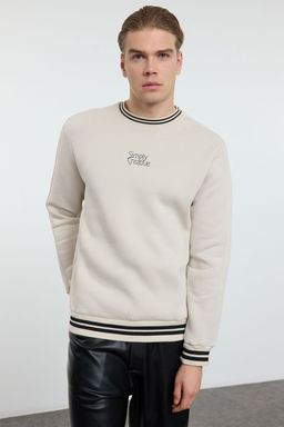 TRENDYOL MAN Ekru Regular/Normal Kesim Yaka Triko Bant Detayl? Yaz? Bask?l? Sweatshirt TMNAW25SW00108 - Trendyolmilla фото 2