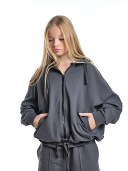 Толстовка на молнии с капюшоном 22-7640 серый - Mini maxi фото 18