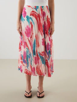 Beli Lastikli Desenli ?ifon Kad?n Pileli Etek