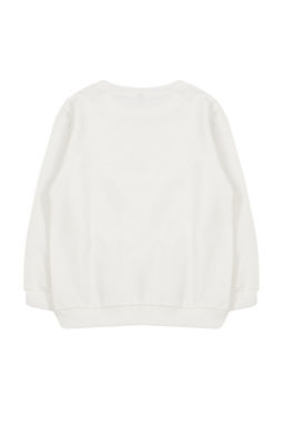 Ekru*002 K?z Cocuk Mevsimlik-Ince Cicekli Pamuklu Orme Sweatshirt TKDAW25SW00011