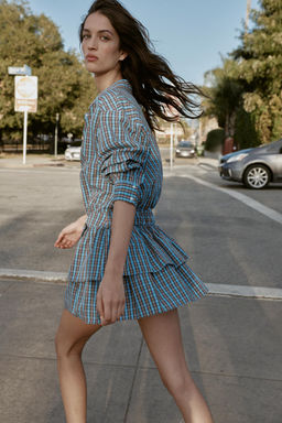 SHORT CHECKED DRESS WITH BELT AND RUFFLES - Zara фото 7
